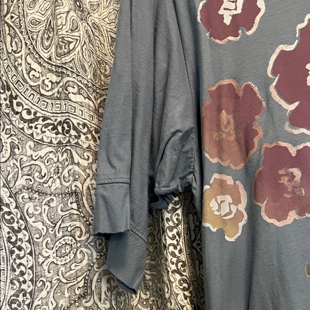 Blue Fish Slate Blue V-Neck Tunic with Floral & Jaguar Graphic - Picture 6 of 12